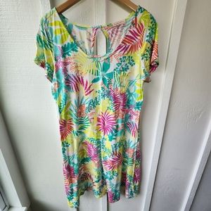 Fresh Produce Pastel Ferns Short Sleeve Dress Colorful Cotton Dress Size Large